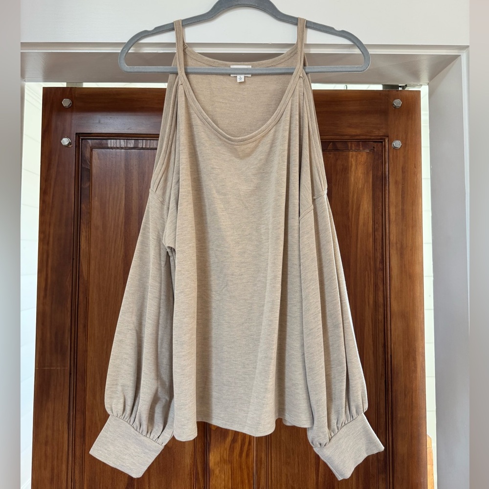 BKE Tan Cold Shoulder Blouse